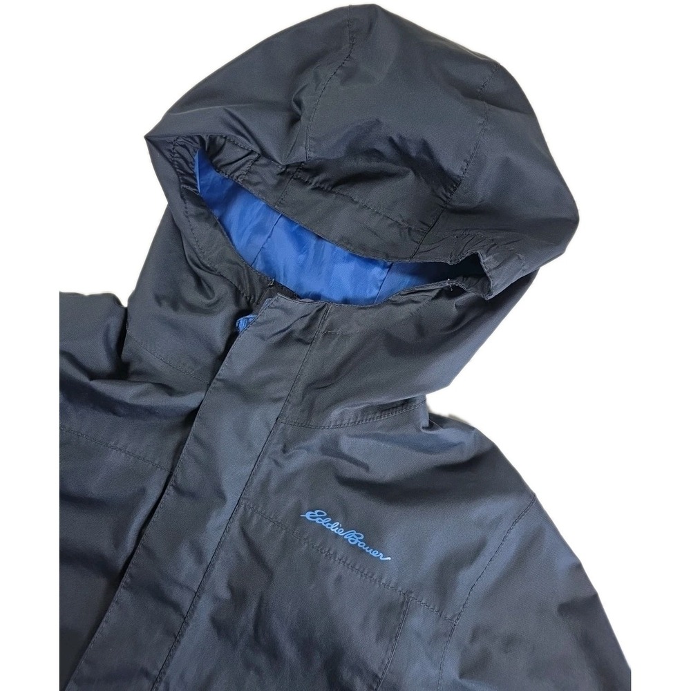 Eddie Bauer Rain Jacket Windbreaker Boys L 12 Blue Hooded Coastal Weatheredge
